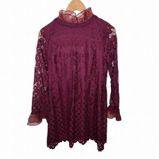 Lulu's Women's SZ S Burgundy Lace Long Sleeve Shift Dress Lined Keyhole Back