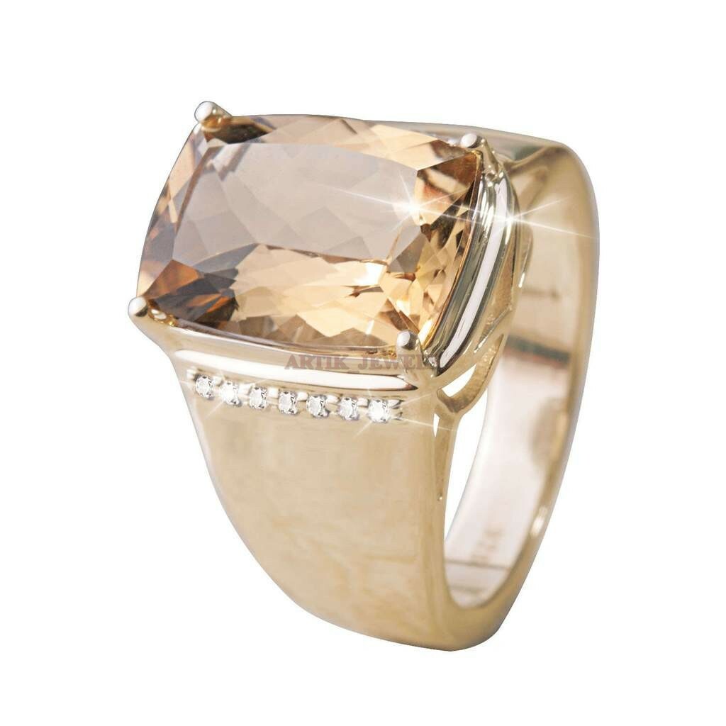 Anillo De Plata Baño De Oro De 14K Con Piedra Natural De Citrino Para Hombre 715