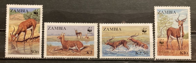 Zambia,lechwe.S.C.#427-30 C.V.$13 WWF MNH ,Complete set of 4 issued in 1987