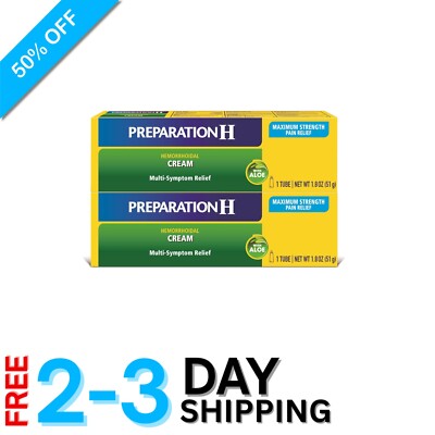 Efficient Multi-Symptom Hemorrhoid Relief Cream, 2 x 1.8 Oz - Soothing Aloe
