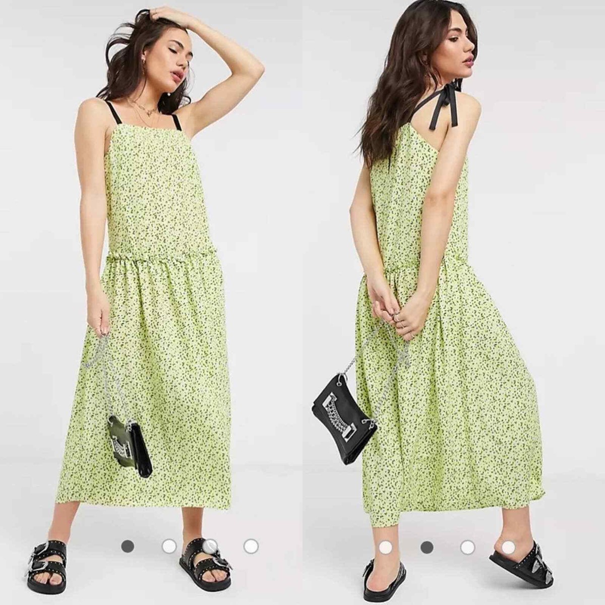 Topshop dropped waist shoulder tie midi dress Size 2 Topshop dropped waist shoulder tie midi dress Size 2