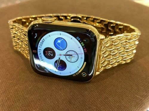 Custom 44mm Apple Watch Series 4 Stainless Steel 24K Gold Plated
