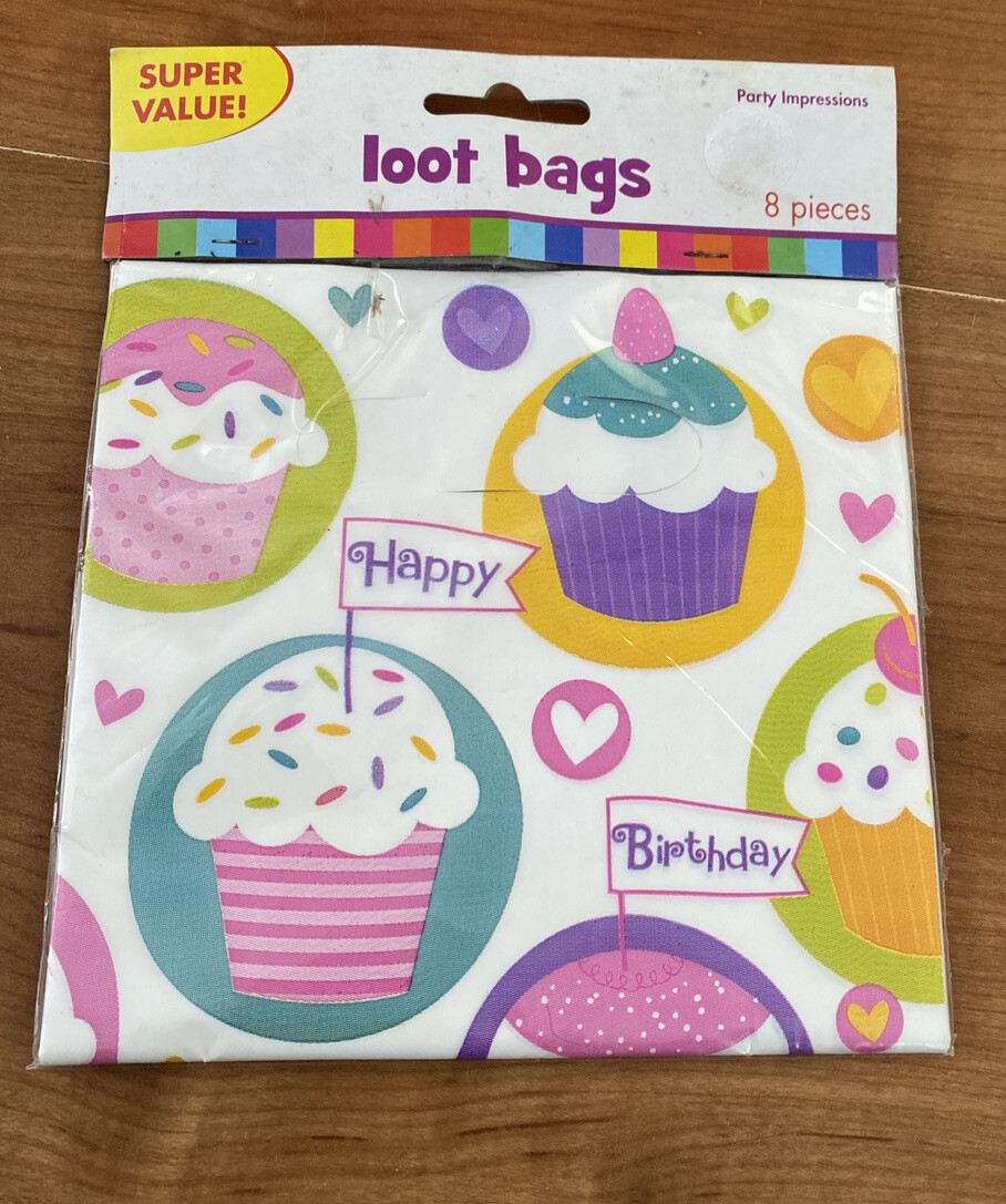 8 Pack Colourful Cupcakes Birthday Party Plastic Gift Sweet Treat Loot Bags