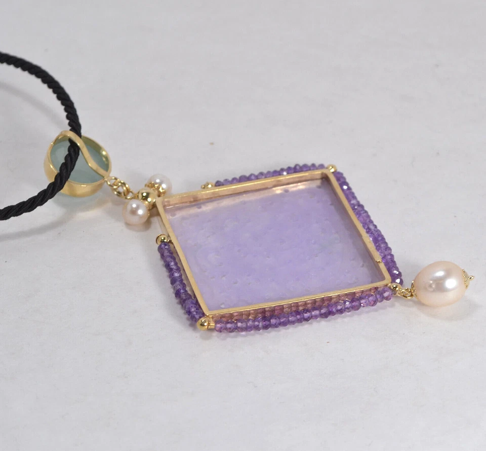 CIONDOLO ARGENTO 925 DORATO GIADA GIADA PERLE AMETISTA RONDELLE AGDV 0239 - Immagine 2 di 4