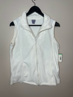 Laura Scott Womens Medium  Vest NEW Zip White Missy Sears Embossed K4