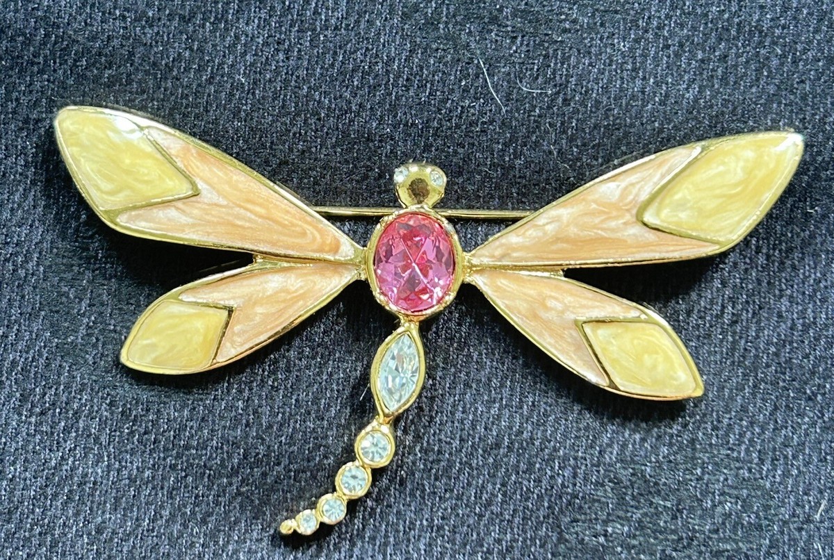Vintage KJL for Avon Butterfly Brooch - Gold Tone w/ Pink