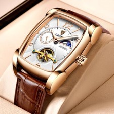 Mens Luxury Watch Automatic Mechanical Luxurious Leather Wristwatch Gift Ideas