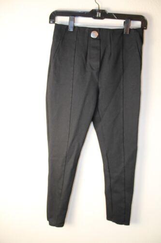 Zara Women's Solid Black Ribbed Pull On Stretch Slit Ankles Skinny Pants Size M - Picture 1 of 16