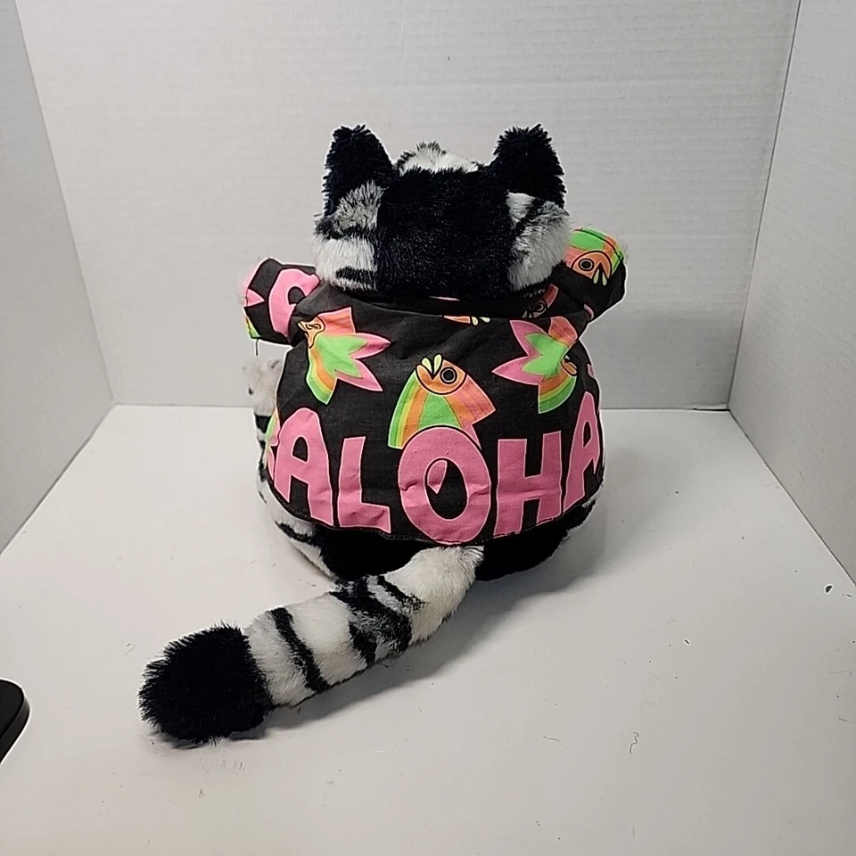 Bernard Kliban Star Shine Hawaiian Aloha Fat Cat 1989 etiqueta de felpa gris y negra 9"" Foto 4 de 4