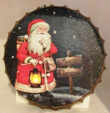 Bottle Cap Wall Hanging vintage Christmas SANTA CLAUS lights up! ~ 10" sign