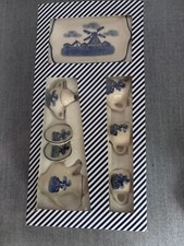 NIB Miniature China Tea Set Dutch Windmill Pattern blue  white 10 pieces