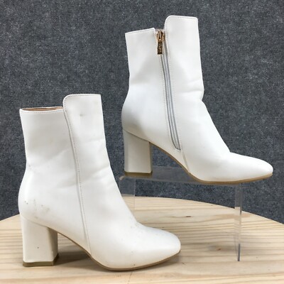 IDIFU Boots Womens 6.5 Ada Side Zip Square Toe Heels Bootie White