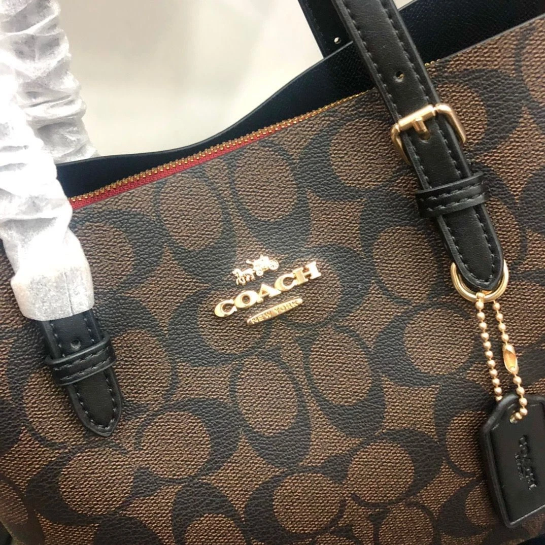 Borsa Coach Mollie Tote 25 C4250 2WAY PVC Tela Pelle Nero x Marrone Outlet Nuova