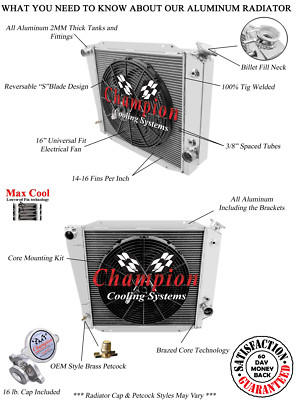 3 Row Eagle Champion Radiator W/ 16'' Fan for 1966 - 1977 Ford Bronco V8 Engine