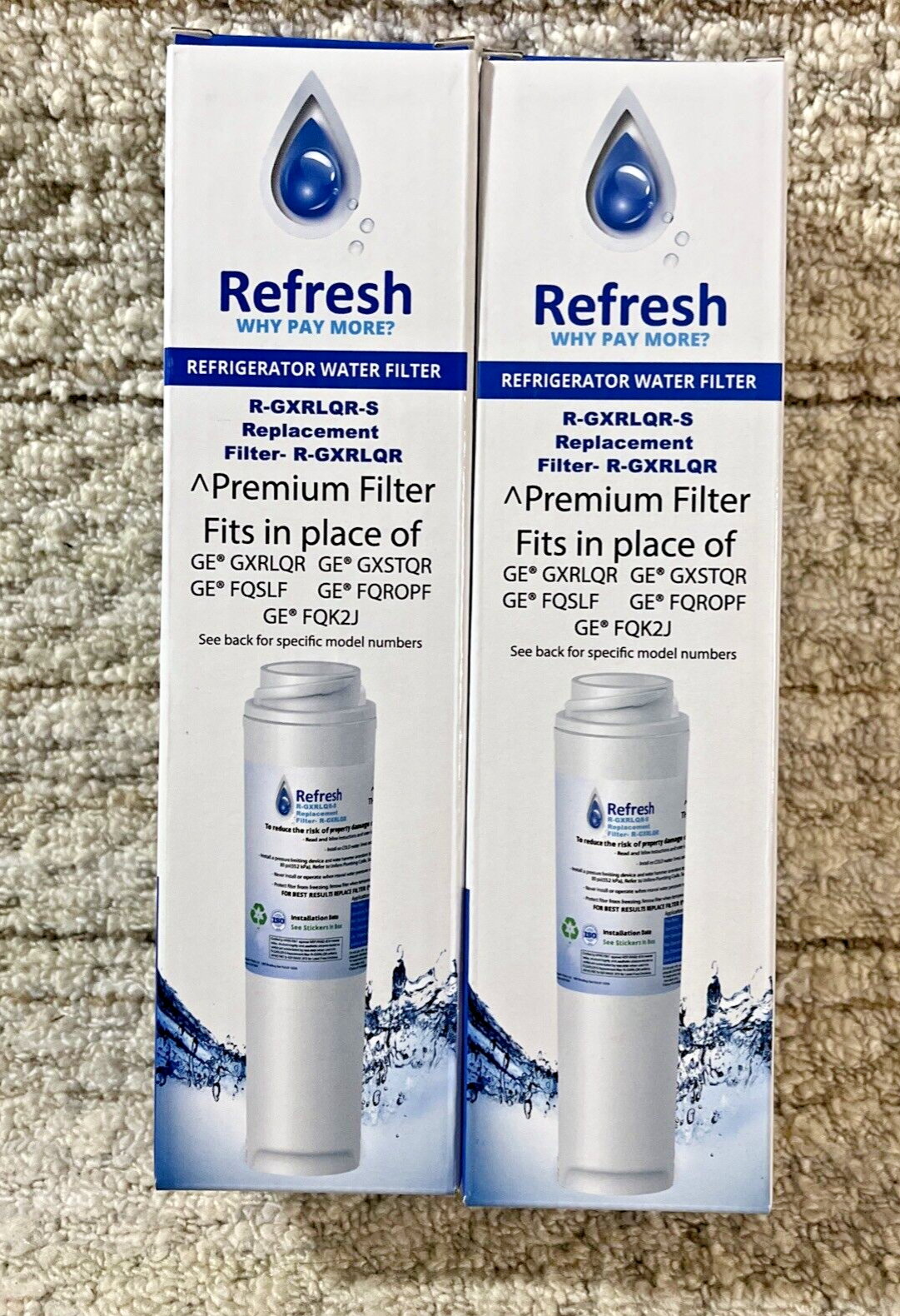 Refresh R 003 Water Filter Refresh R-GXRLQR-S Premium Water Filter, Qty 2, Replacement for GE ...