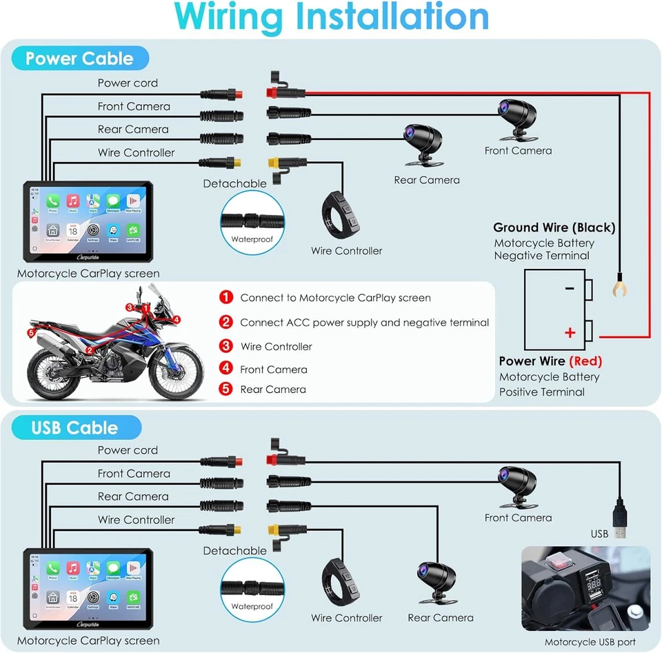 Carpuride W712D Motore Senza Fili Carplay Android Auto Touchscreen Impermeabile - Immagine 4 di 4