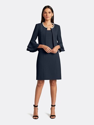 NWT Tahari ASL Faux Pearl-Ruffled Jacket Dress, Size