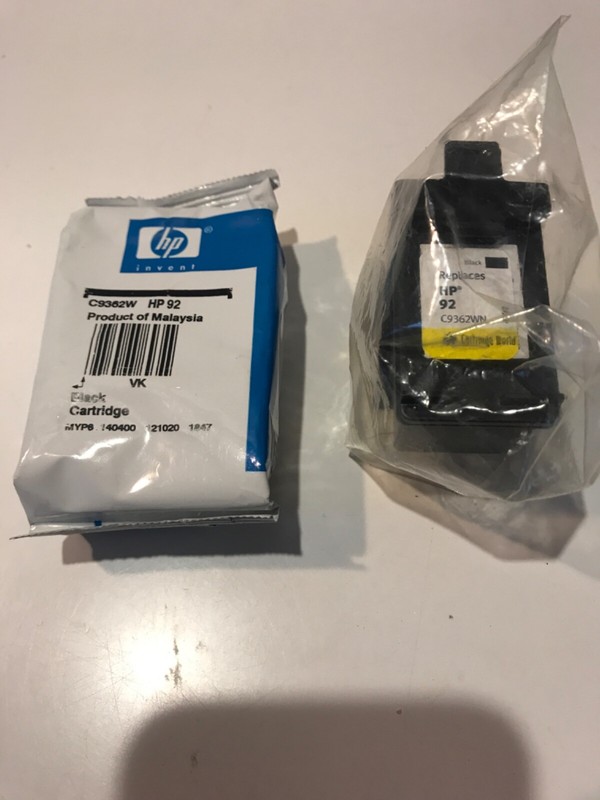 Lot of 2 Genuine HP 92 Black InkJet Print Cartridges C9362W New Sealed Expired 