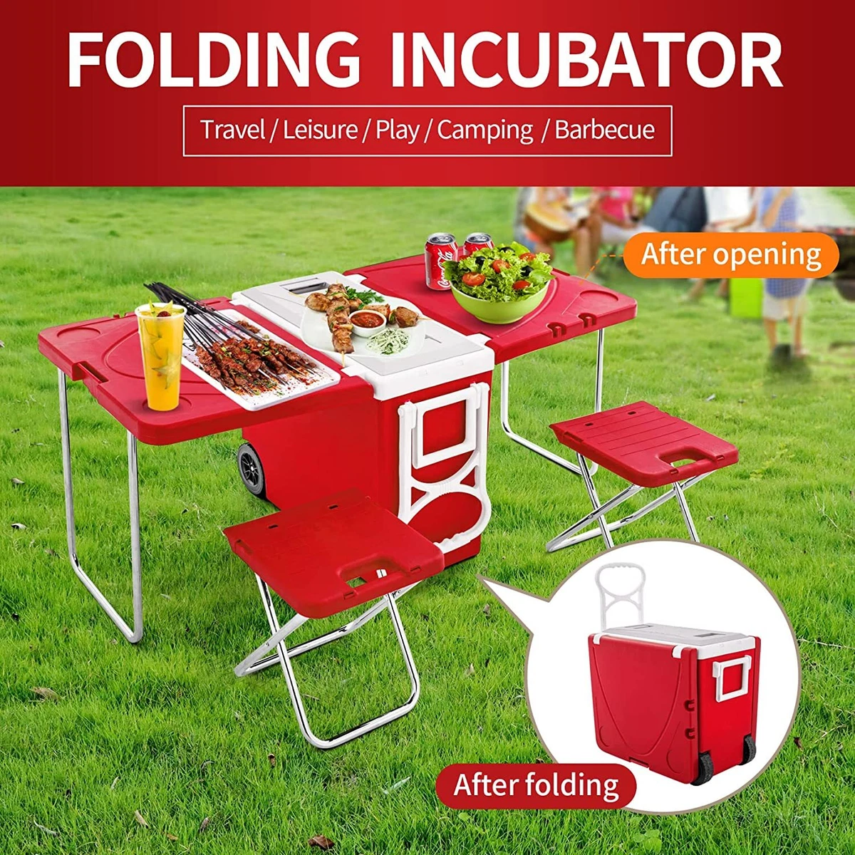 Multifunction rolling cooler with hotsell table and 2 chairs