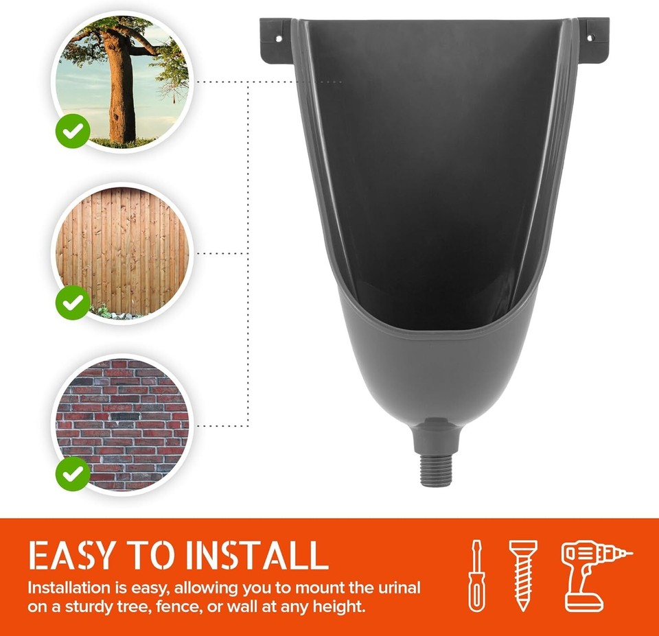 Waterless Urinal For Outdoor Use | Splashproof, Wall-Mount With Hose For Garage, Shed, Backyard