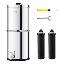 1.5G Gravity-fed Water Filter Countertop System Stainless Steel 2 Filters