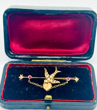 ANTIQUE VICTORIAN 9CT GOLD/PEARL/RUBY SWALLOW LOVE TOKEN BROOCH 2g.