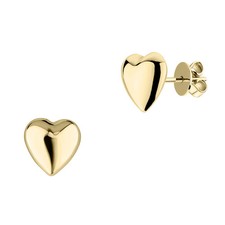 14ct Yellow Gold Heart Stud Earrings Polished Finish Secure Push Back