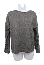 Tu Women's Grey Sweatshirt With Leopard Print Sleeves Size 8 Polyester Elastane
