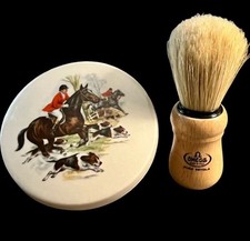 Vintage English Fox Hunt Shaving Mug Soap Dish w Soap Omega Boar Brush