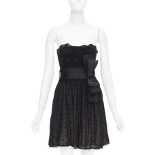 RED VALENTINO black multi lace stiff bow embellished strapless dress