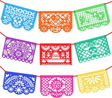 15Ft 9Pcs Mexican Party Banners - Felt Papel Picado Banner - Mexican Fiesta Part
