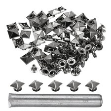 50pcs Pyramid Rapid Rivet 10mm Rapid Punk Spikes Leathercraft Decoration, Grey