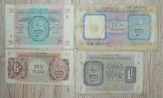 GREECE LOT OF 4 NOTES BRITISH MILITARY AUTHORITY WWII BANKNOTES