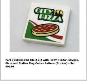 LEGO White Tile City Pizza  sticker ref 3068pb1083 60150 Pizza Van