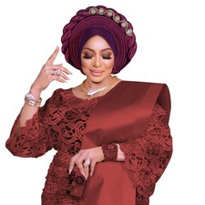 African Women Aso Oke Gele Headtie Nigeria Headwrap Turban Bonnet Wedding Party