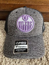 M/L Edmonton Oilers Hat Cap Fitted Hockey Fights Cancer Flex Fit Gray Black NWT