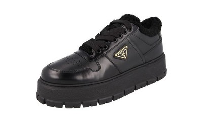 PRADA Downtown Bold SCHAF FELL Plateau Sneaker - 1E947M - Schwarz - NEU