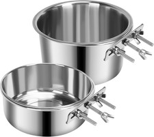 2 Pcs Stainless Steel Large Dog Hanging Crate Bowl Set 82  44 OZ