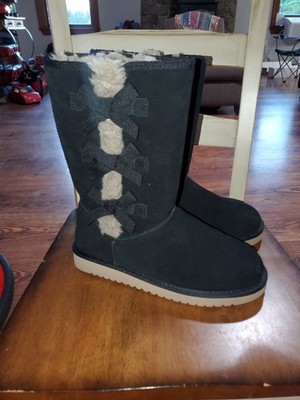 New Women's Size 8 Koolaburra by UGG Victoria Tall Boots Bow Black Suede. GIFTS