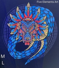 Unisex Cotton Black Psychedelic Neon Graphic DRAGON TShirt Camiseta Lobo. L y M.