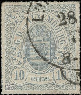 Luxembourg Luxembourg 1865 Coat of Arms 10c. stamped O Michel:17b