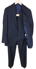 SUITSUPPLY Lazio Men Suit UK32 Navy Slim Cut Melange 3-Piece Perennial Wool