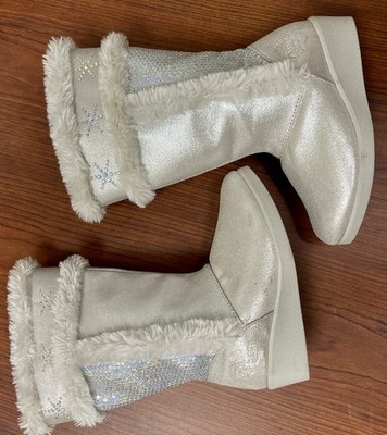 Girls 12.5 K Frozen Silver Sparkle Boots