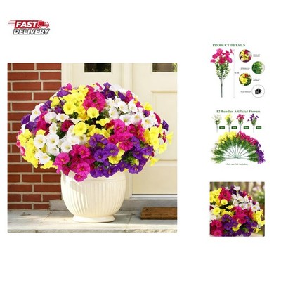 12 Bundles Artificial Flowers for Outdoor Indoor, Fake Silk Morning Glory wit...