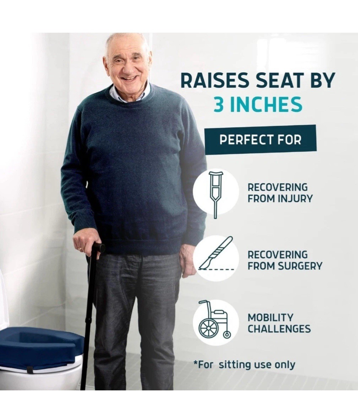 Lunderg Toilet Seat Riser for Seniors  Adds 3 Inches Universal Fit White NEW