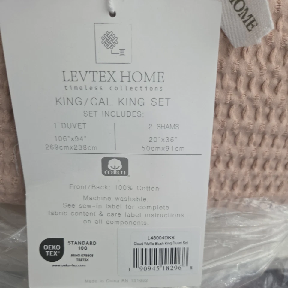 Gofre Levtex Cloud texturizado 3 piezas Juego de funda nórdica King/Cal King - Rubor Foto 2 de 4