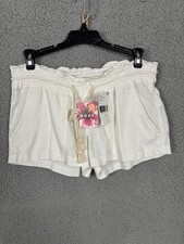 Roxy Women's Ocean Side Shorts White Linen Blend Drawstring Size  XS  NWT's.