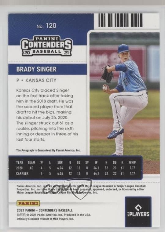 2021 Panini Contenders Rookie Ticket Brady Singer #120 Rookie Auto RC r9d view 2