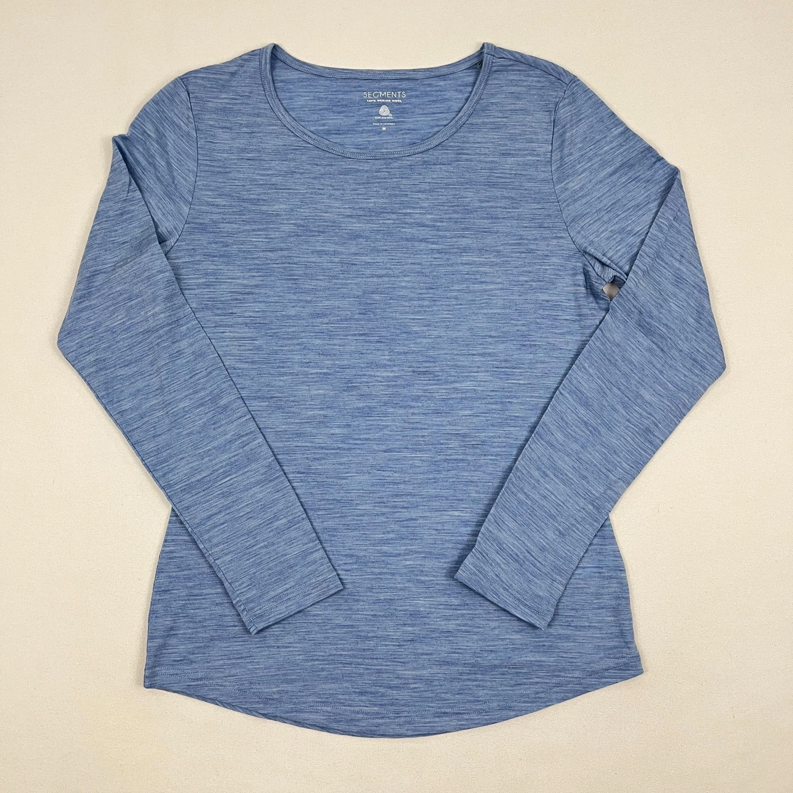Seg'ments Shirt Womens M Blue 100% Merino Pure Wool Base Layer Hiking Outdoors