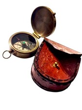 Nautical Antique Style Compass Marine Collectible  with Lather case cover, Gift 